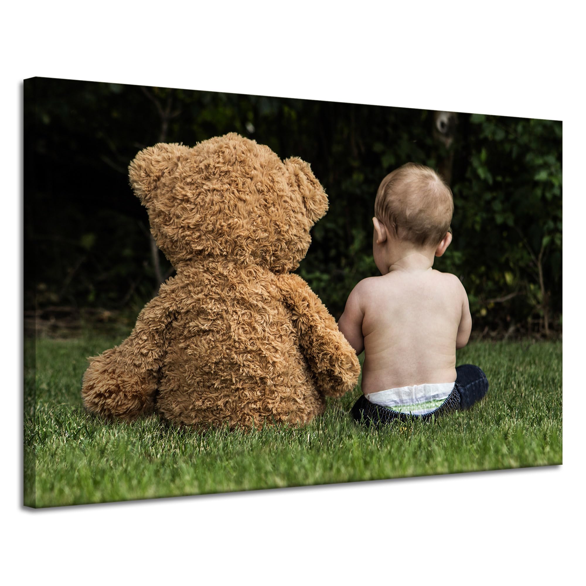 GP TONER Impression sur toile - Décoration murale moderne - Impression sur toile - Jeune enfant avec ours en peluche - 120 x 80 cm