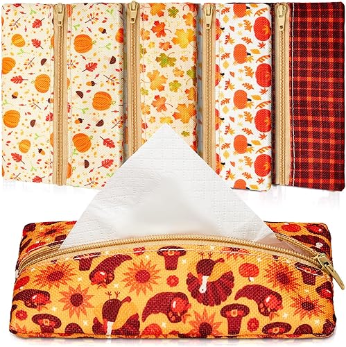 Sherr 5 piezas de pañuelos para bolso, bolsillo para pañuelos, reutilizable, bolsa de pañuelos de viaje, cremallera cerrada, tamaño pequeño, patrón