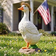 11.6" Porch Duck & Concrete Goose Statues, Charming Outdoor Duck Sculptures, Porch Goose, Duck Statue for Patio, Garden, Home Decor, Weather-Resistant, Hand-Painted