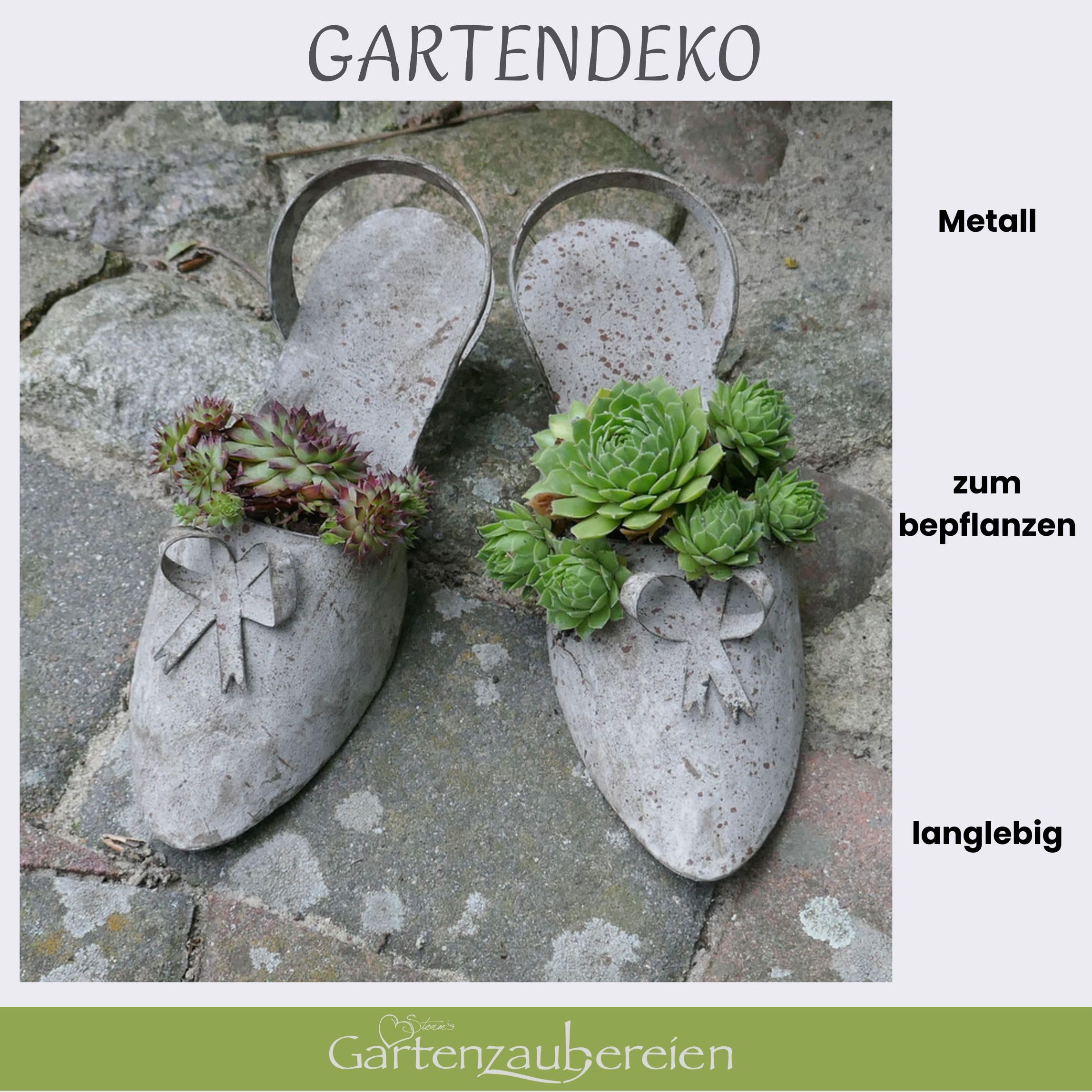 Storm's Gartenzaubereien Deko Schuh grau 2 Modelle zum Bepflanzen für Sukkulenten Gartendeko Pflanzschuh Pumps für draussen