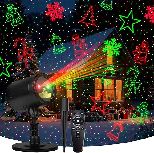 Proyector de luces láser de Navidad para exteriores, luces láser de Navidad rojas y verdes con 8 patrones dinámicos y control remoto, luces de