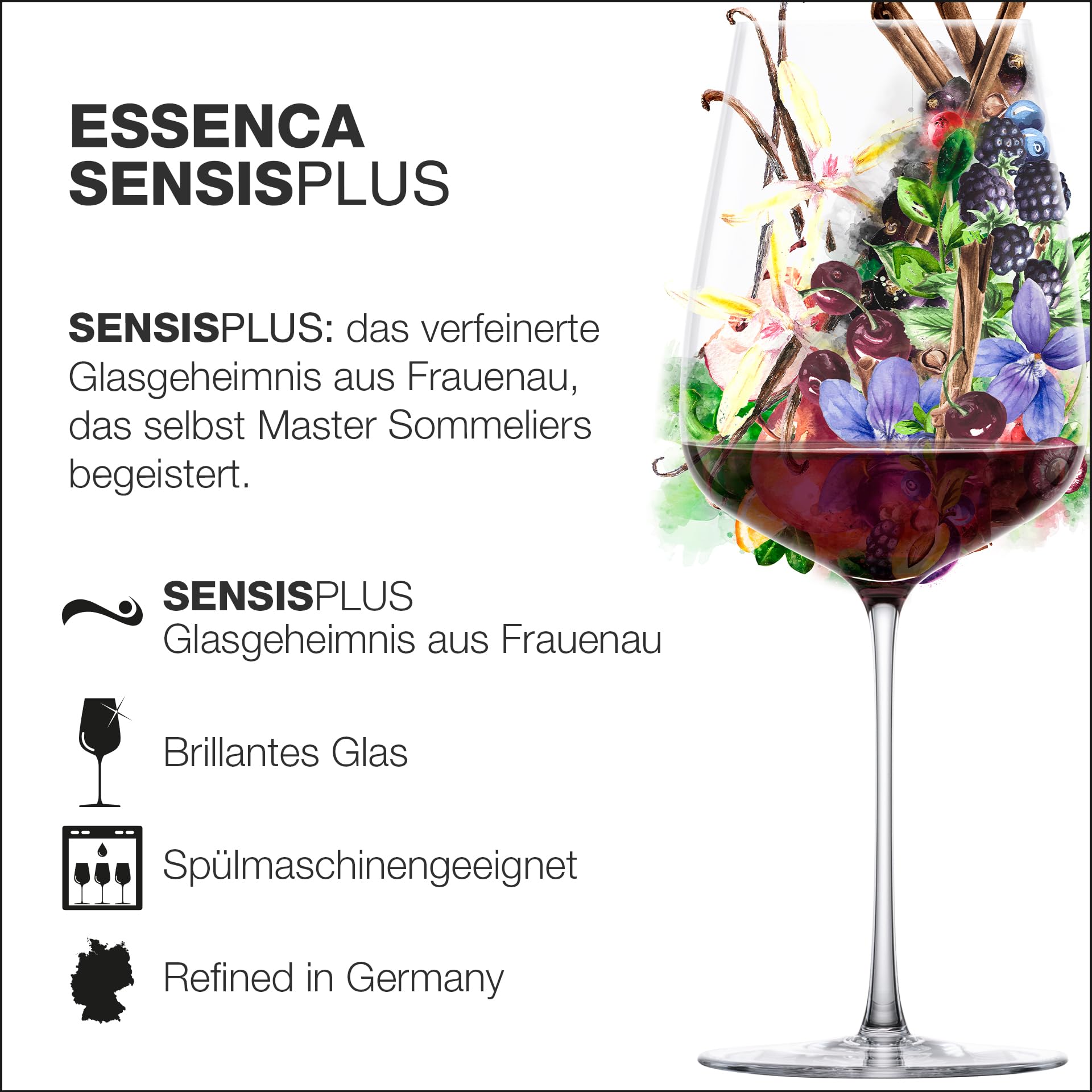 EISCH Allroundweinglas Essenca Sensisplus Kraftvoll & Reichhaltig (2 Stück), Weingläser für vollmundige Rotweine, spülmaschinenfeste Kristallgläser, Made in Germany (Art.-Nr. 180096)