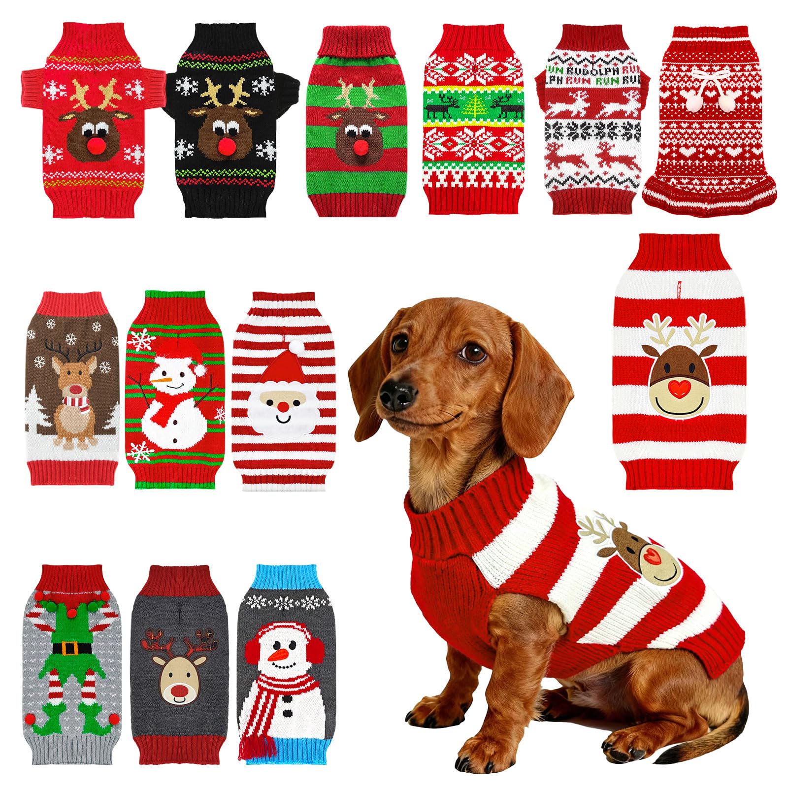 AXIIJGL Christmas Sweaters for Dogs Reindeer Dog Fleece Striped Dog Winter Clothes Holiday Sweater for Cats with Leash Hole Christmas Clothes