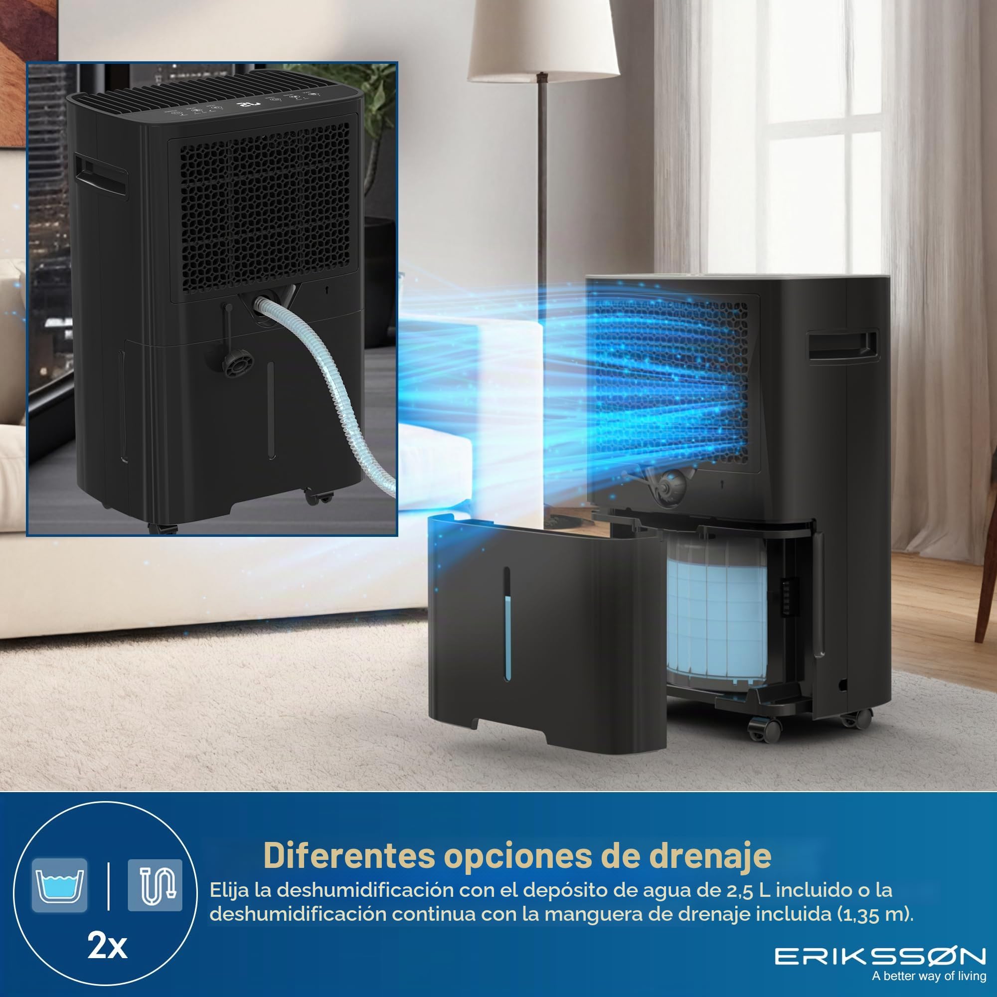 Deshumidificador Dry Pro Plus - Deshumidifica Hasta 20 Litros Al Día - Función Lavadora-Seca - Adecuado Para Dormitorio, Baño, Salón Y Sótano - Deshumidificador - Negro