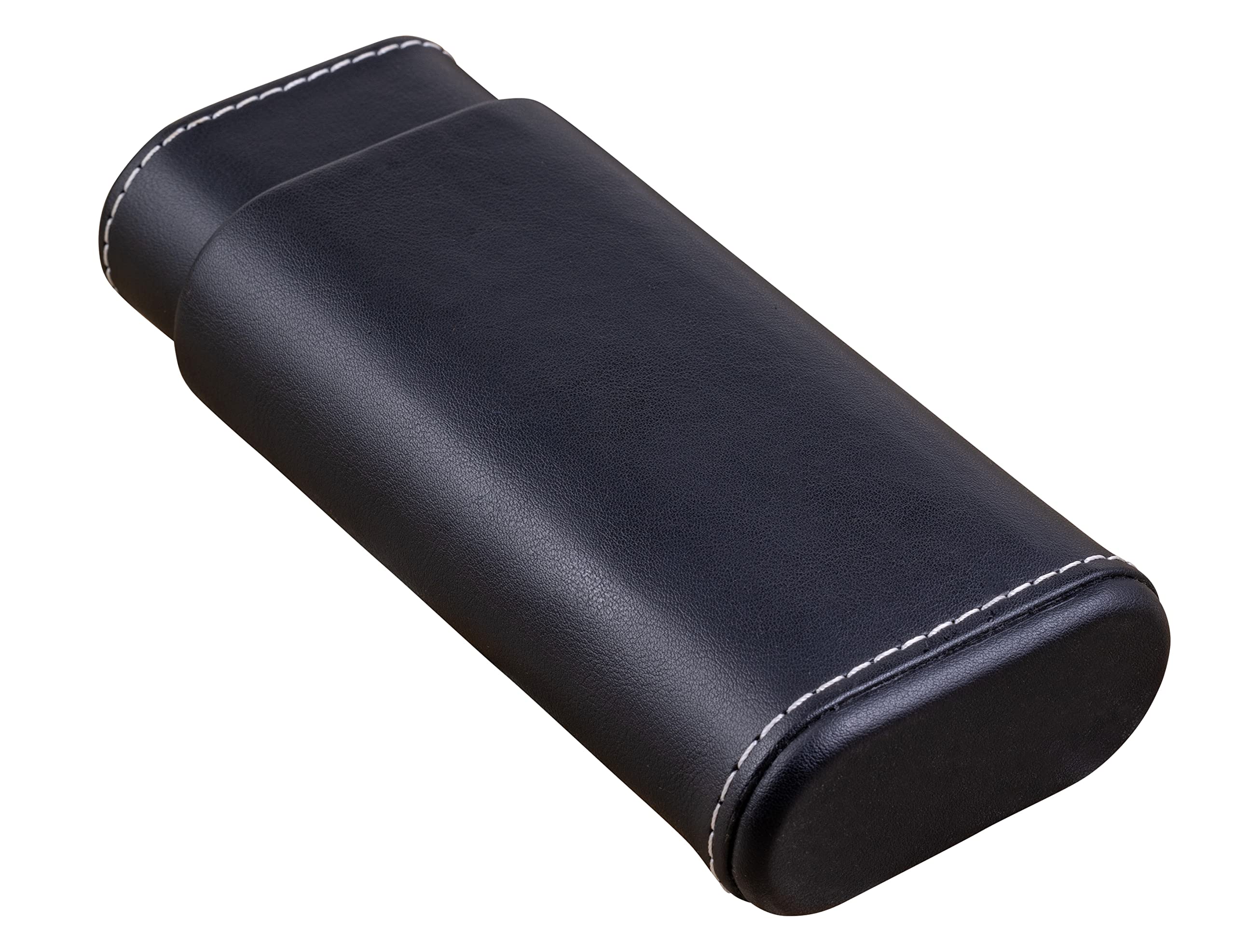 Prestige Import Group - 3 Cigar Black Leather Case w/White Stitching