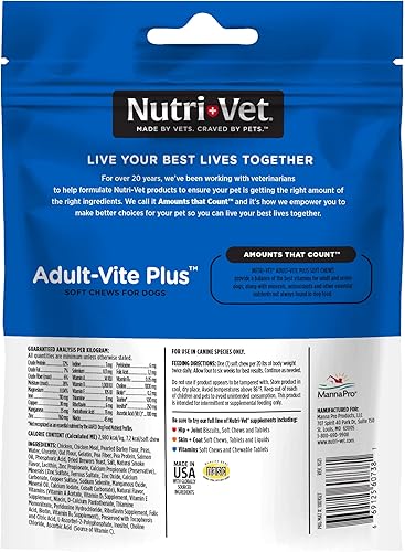 Miniatura 9 de Nutri-Vet Adult-Vite Plus - Masticables suaves para perros, formulados con vitaminas y minerales, apoya la salud diaria, 70 unidades, 6 onzas