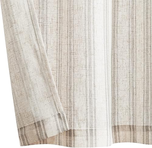 Miniatura 7 de Jinchan - Cenefa a rayas estilo casa de campo para ventana, cortinas texturizadas de lino para ventanas pequeñas, para cocina, sala de estar, RV,