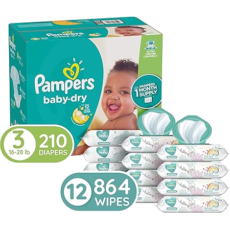 Amazon.com: Diapers Size 3, 210 Count and Baby Wipes - Pampers Baby Dry