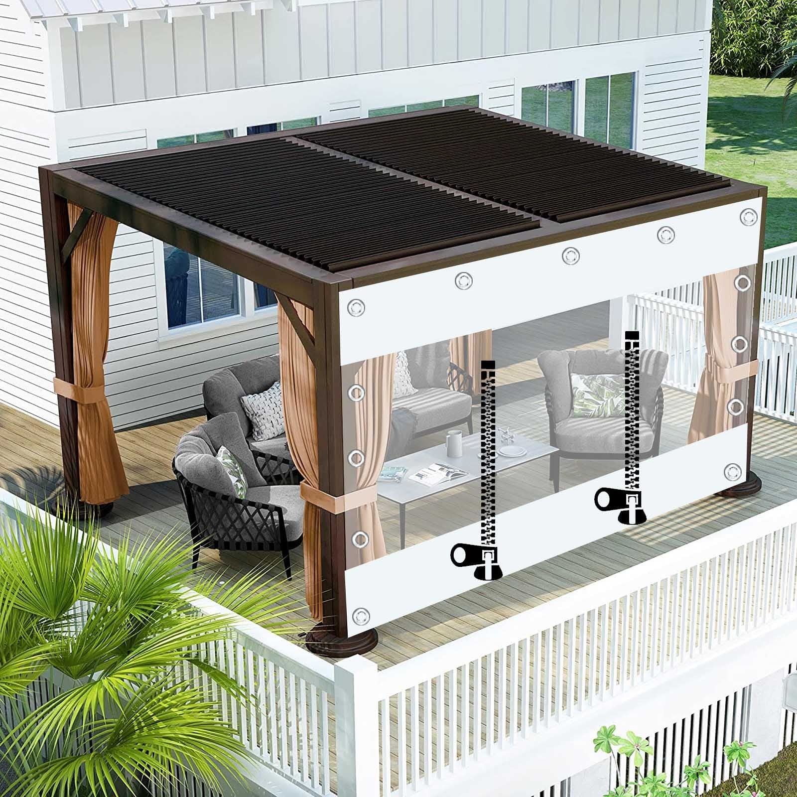 Pannelli Laterali Trasparenti Per Gazebo,Tende Telone Trasparente Impermeabili Esterni Con Porte a Cerniera,Telone in Plastica Pvc Da 0,3mm, Telone Divisorio Con Occhielli,W×H-2.5×2.6m(8.2*8.5ft