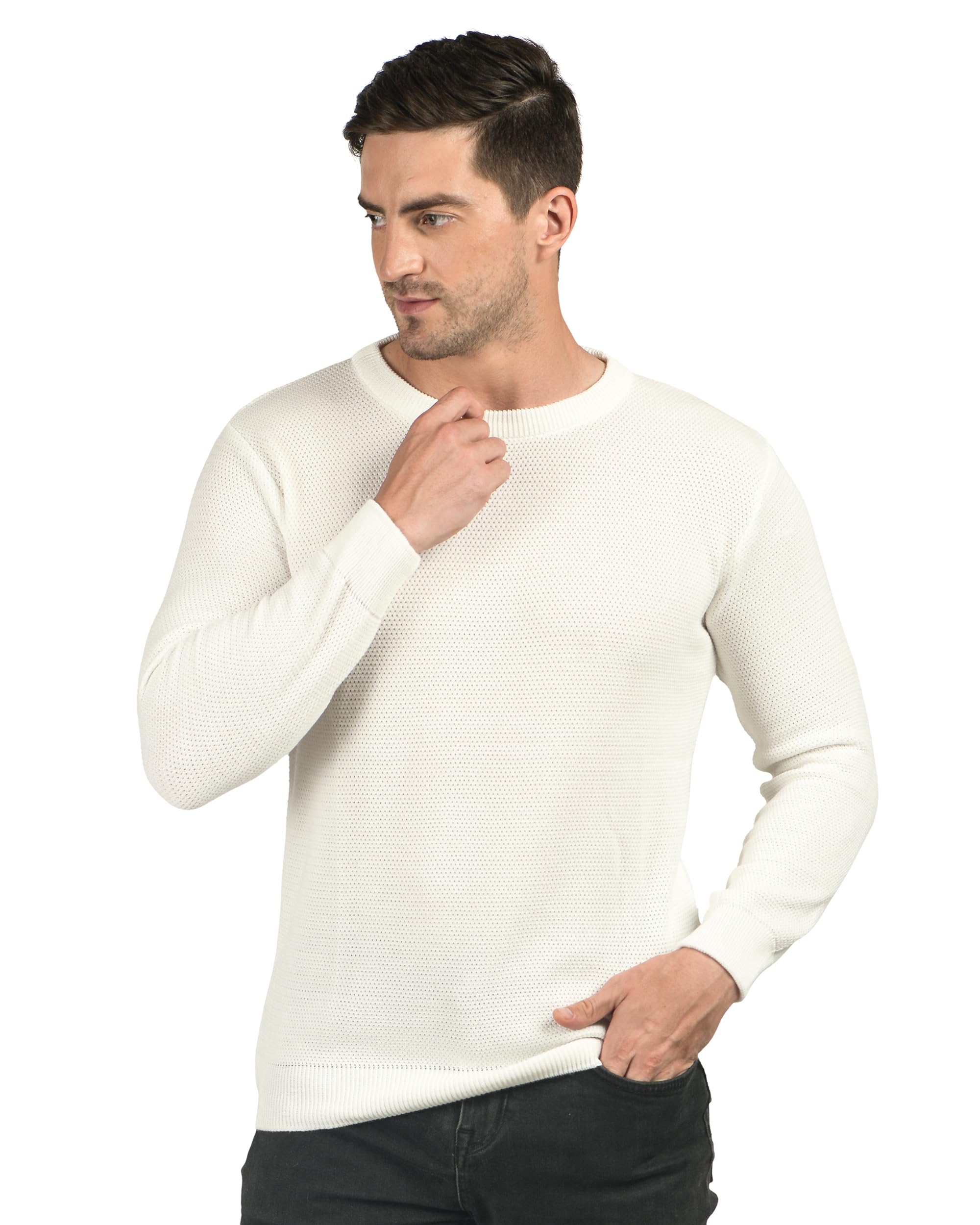 MONT CONNETTMen Woolen Round Neck Solid Plain Design Pullover Heavy Rainbow Fabric Winter Wear Pure Wool Cardigan for Men Fully Warm Pullover Free Sizes