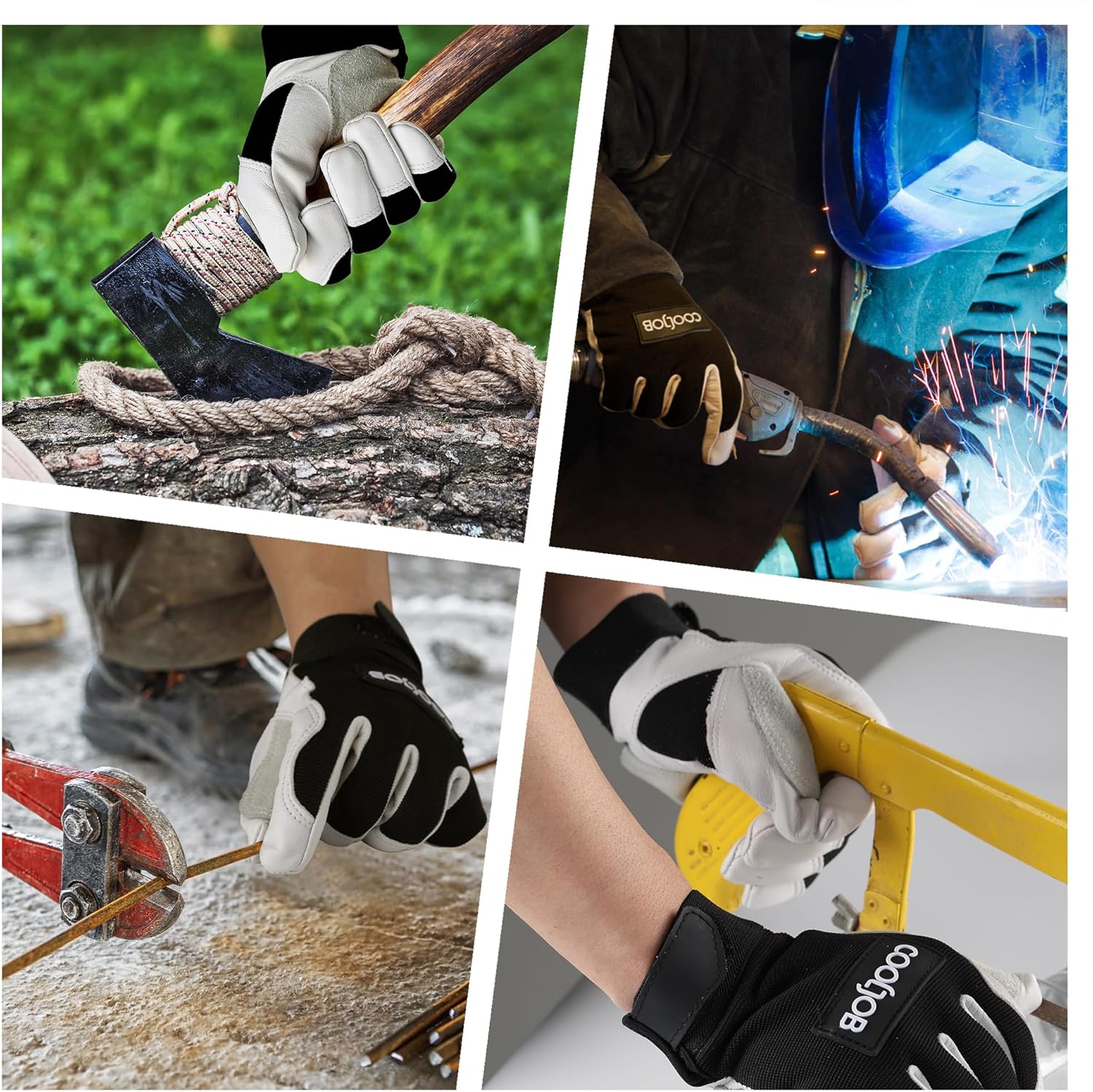 COOLJOB Leather Work Gloves with Grip, Thorn Proof, Heat Puncture Resistant Gloves for Gardening Welding Landscaping, White - Image 5