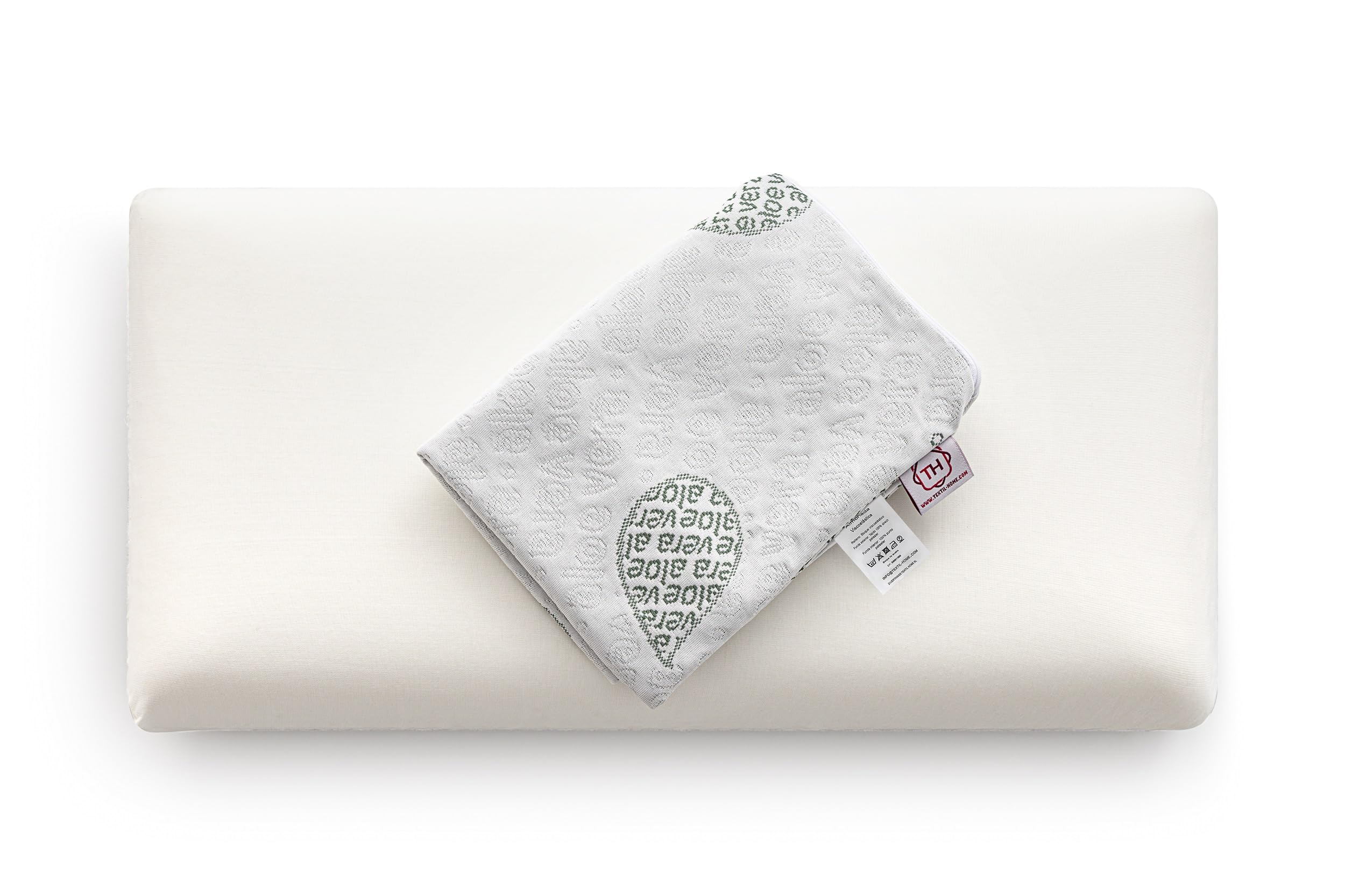 Textilhome Cuscino Memory Foam Cervicale 70 cm – Cuscini per Letto e per Dormire, Tessuto in Aloe Vera, Nucleo 100% – Rivestimento con Cerniera, Termoregolato e Adattivo
