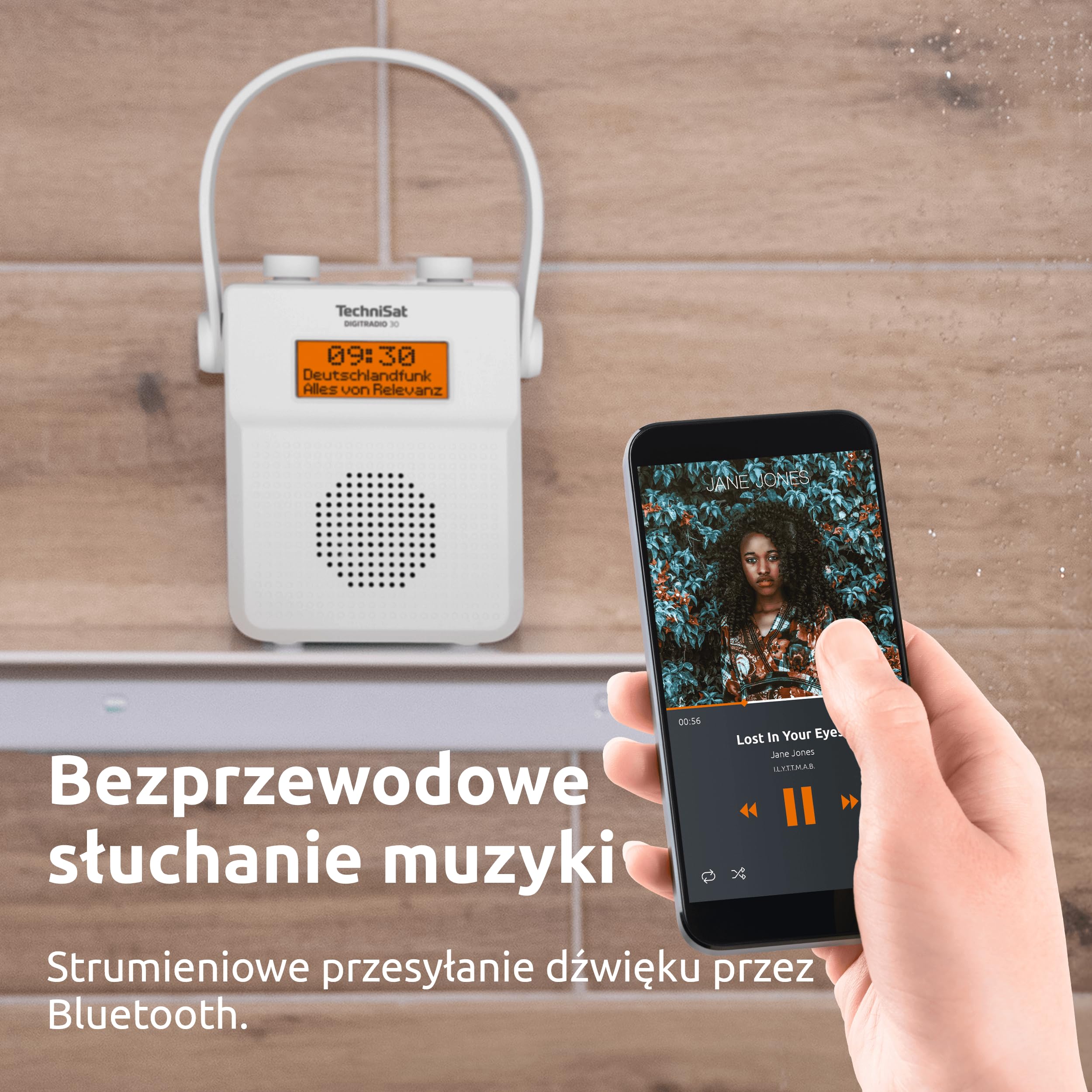 TechniSat DIGITRADIO 30 – wodoodporne radio prysznicowe DAB+ (UKF, radio cyfrowe DAB, zintegrowany akumulator, Bluetooth, wodoodporność IPX5, budzik, pamięć ulubionych, gniazdo słuchawkowe)