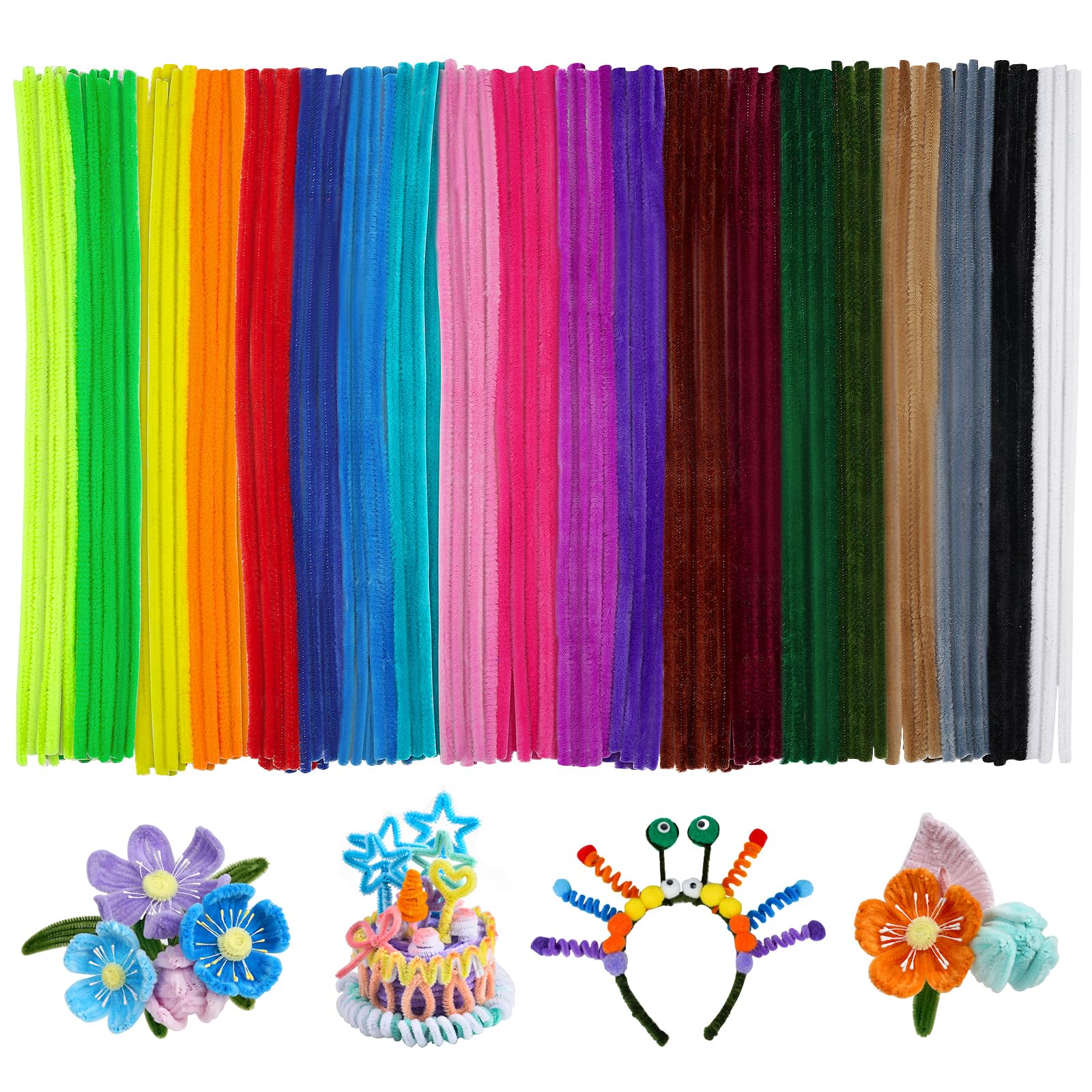 Ainiv 200PCS Pipe Cleaners for Craft, 30cm Multi-Color Crafting Pipe Cleaners, Fuzzy Sticks Craft Supplies, Chenille Stems for DIY, Arts & Crafts for Creative Handmade DIY Decorations-20 Colors