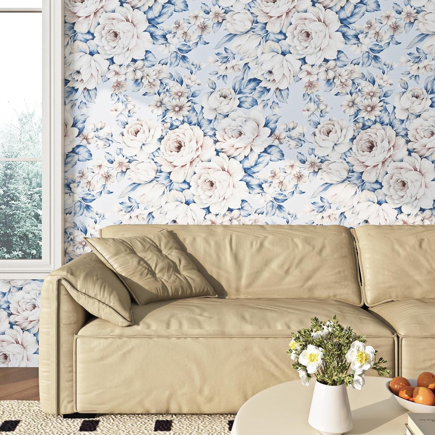Pannelli Decorativi Carta Da Parati Adesiva 3D Floreale Blu - 44.5cm X 9m,  Fiori E Rose Per Pareti E Mobili Vinile Impermeabile, image size:1500x1500