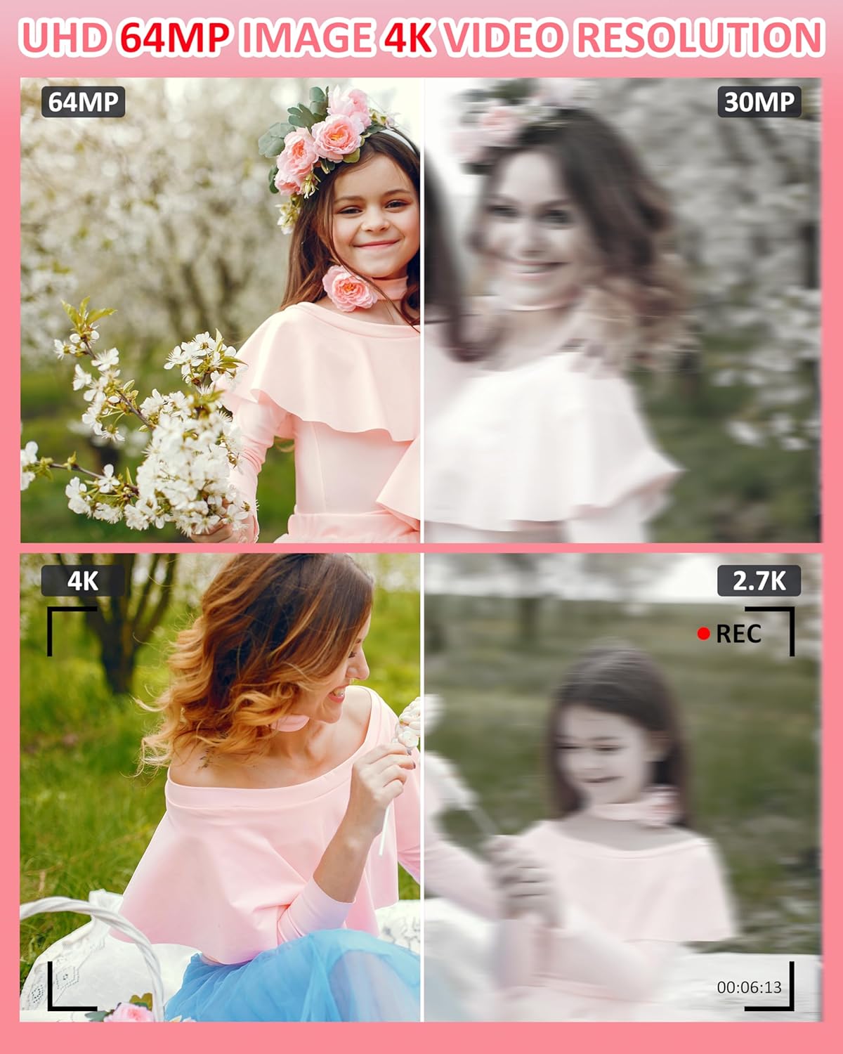 4K Digital Camera - 64MP UHD Digital Cameras for Photography - Autofocus Point and Shoot Camera Compact Cameras for Kids Teen Boys Girls - Small Camara with 16X Digital Zoom, 32GB SD Card, 2 Batteries - Image 2