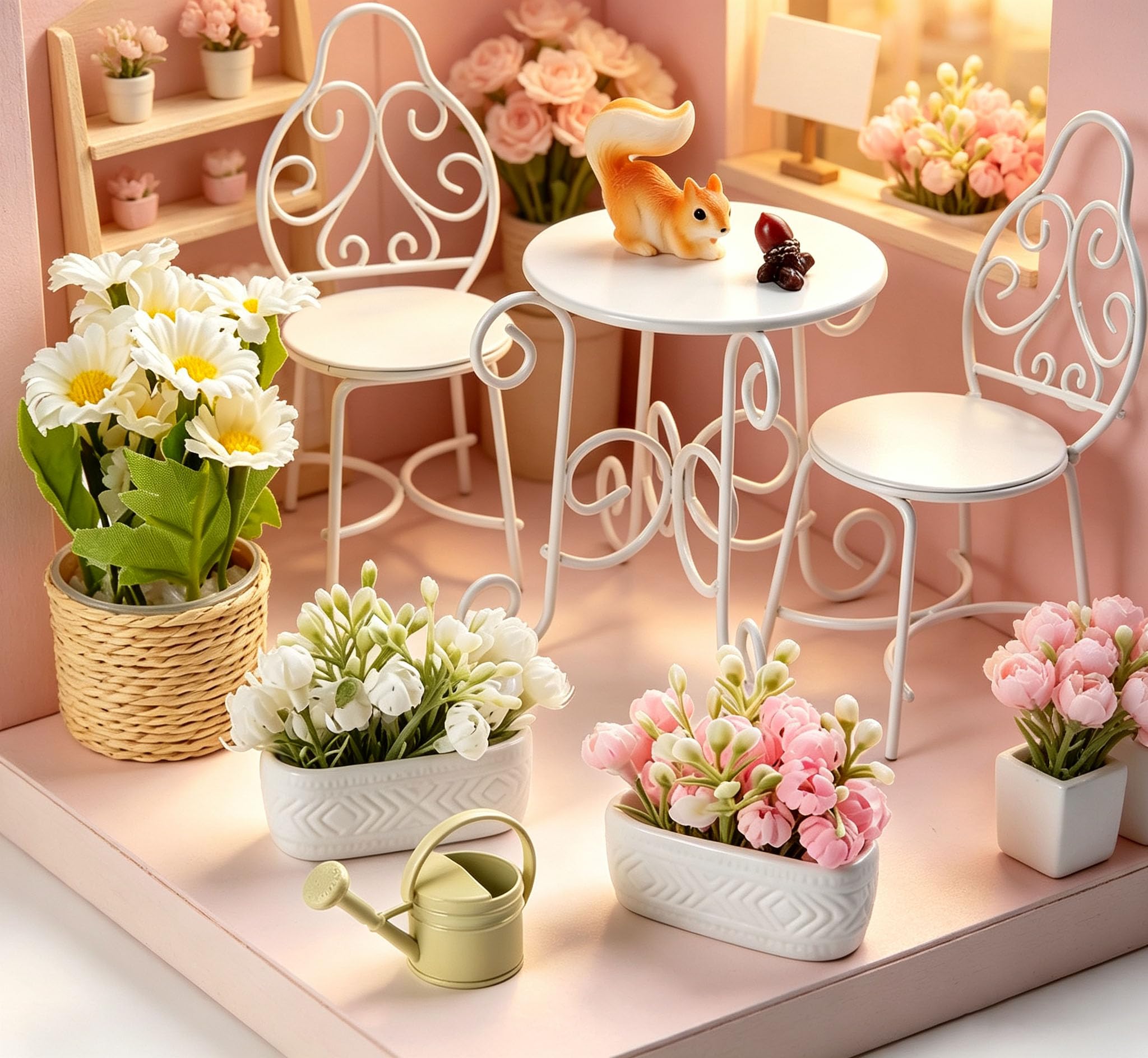 9-teilig 1:12 Metall Gartenmöbel Tisch Stuhl Set Puppenhaus