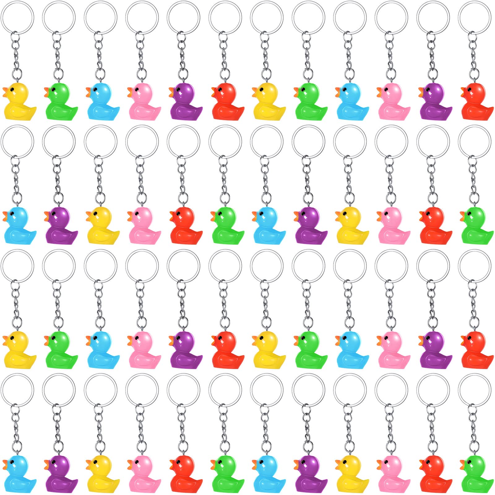 Yoande Plastic Duck Keychains Duck Party Favors Cute 3D Chains Small Ducky Pendant Accessories for Birthday Party Baby Shower (multi Color, 96 Pack)
