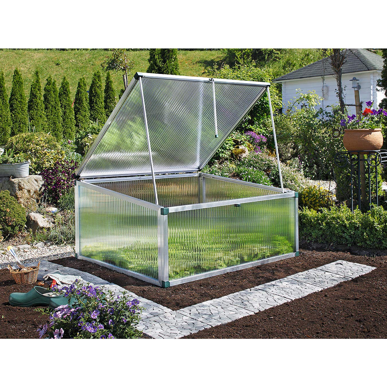 Beckmann FT3 Frühbeet Typ Allgäu Modell 3 Größe 2 – Extrem Stabil: Hagelfeste 16mm Platten – Made in Germany – UV-Schutz—Premium Aluminium Mini-Gewächshaus – 123x107 cm
