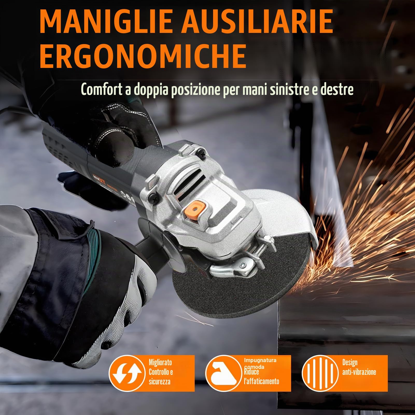 MAXXT Smerigliatrice angolare 125 mm | 1700W con Avvio graduale & Protezione sovraccarico – 12.000 giri/min per taglio, smerigliatura e lucidatura di precisione