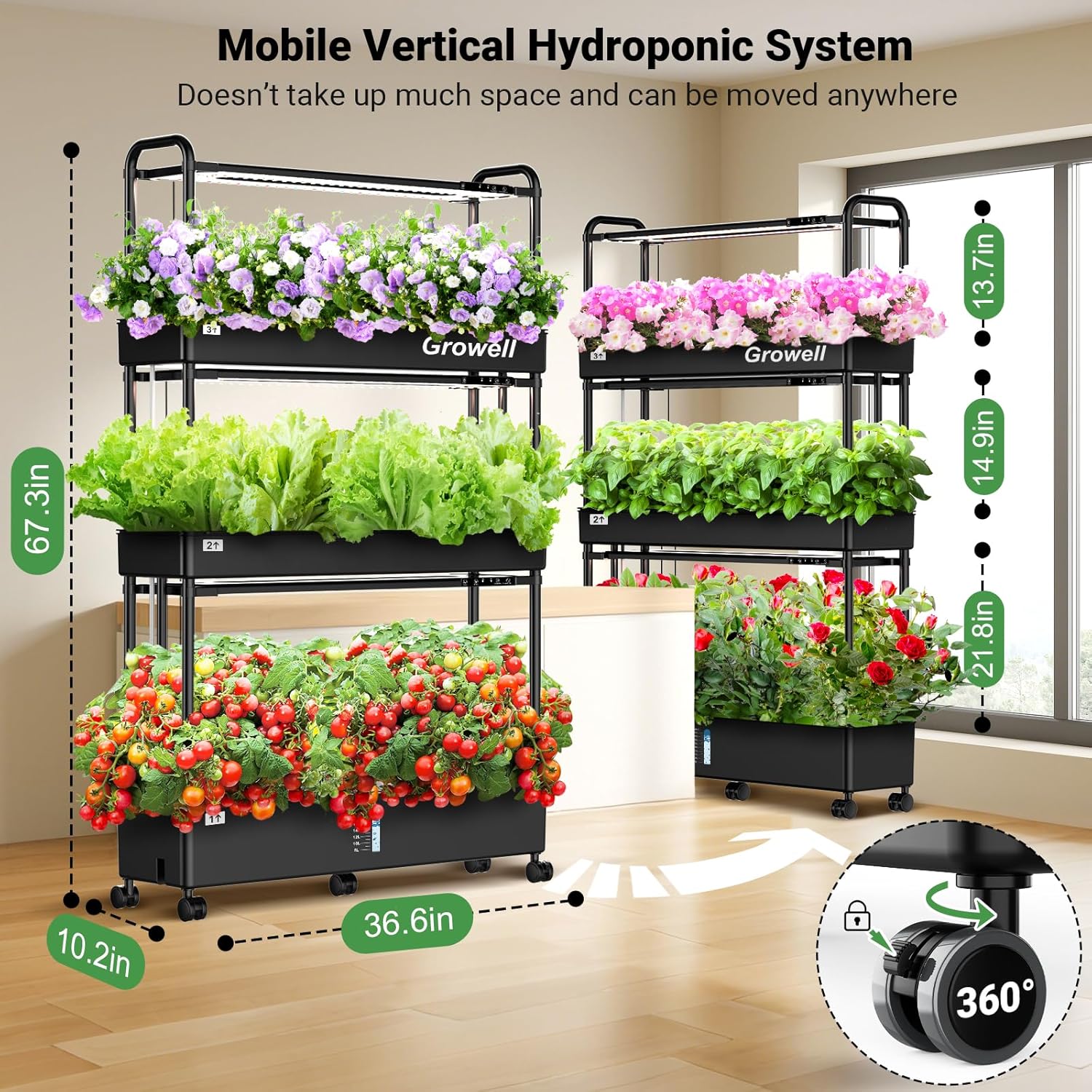 Growell Large Hydroponics Growing System, 90 Pods Vertical Hydroponic Garden with 2 Light Modes Grow Light, Auto Circulating Water System, 40L Indoor Gardening System for Herb Vegetable Fruit - Image 6
