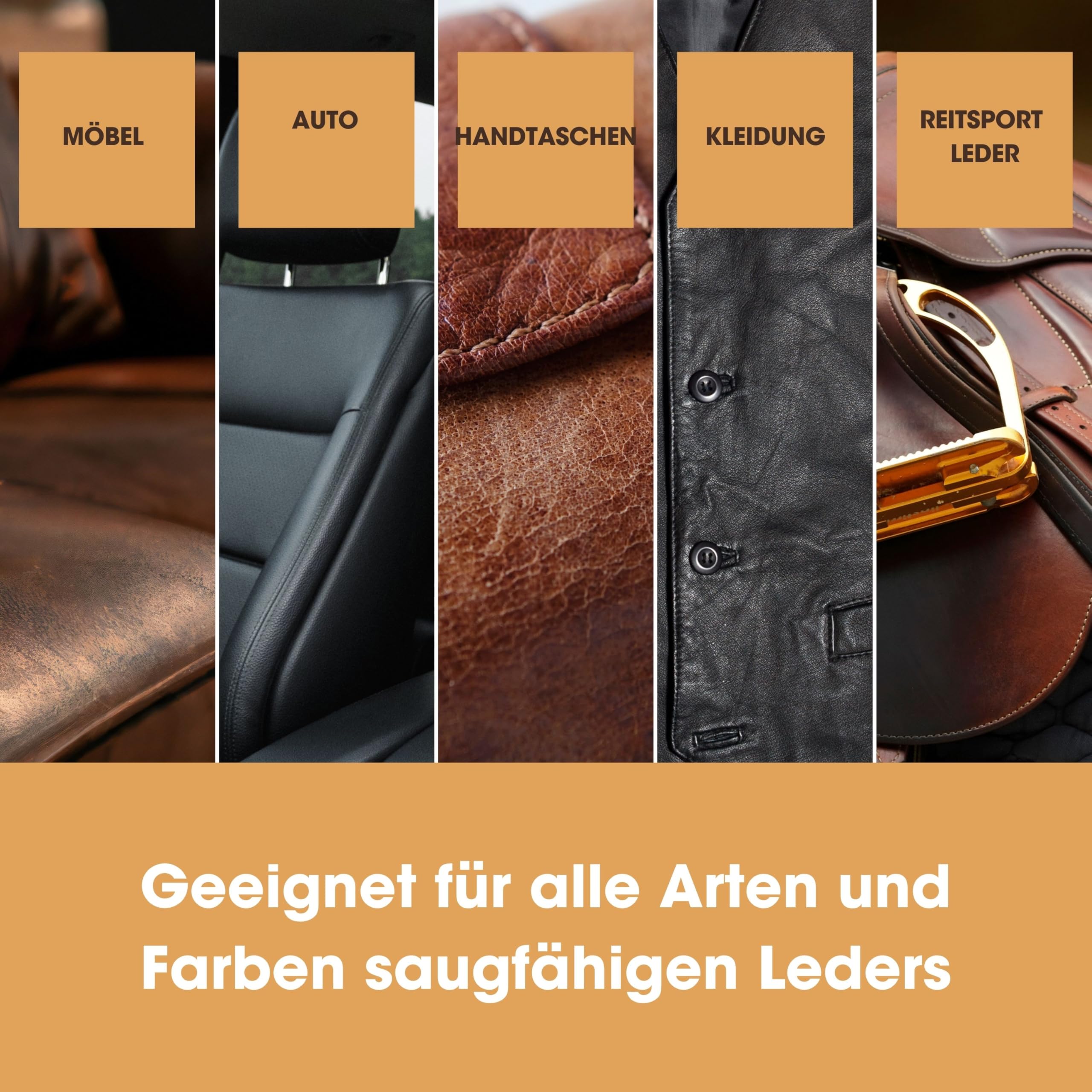 Furniture Clinic Komplettes Leder restaurierungs-Set – enthält Leder-Balsam, Schutzcreme, Reiniger, Schwamm und Tuch – für Autositze, Sofas, Bekleidung, Schuhe und Taschen (Dunkelbraun)