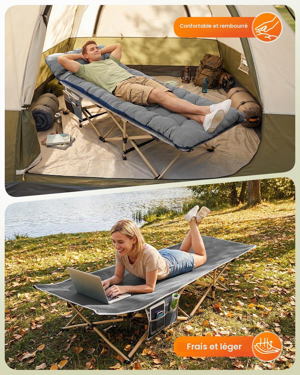 lit de Camp avec Matelas pour Adultes, 71/81cm lit de Camp Pliable 1 Personne Charge Jusqu'à 204 Kg pour Camping, Les Voyages, la Maison, Jardin