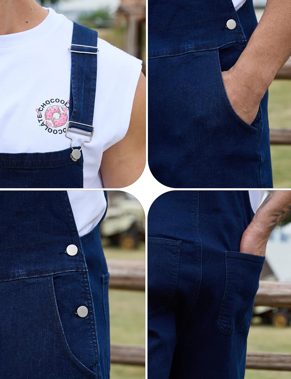 Bindefon Denim Overalls for Men Jean Shorts Jumpsuit Work Bibs Coveralls with Zipper - Image 7