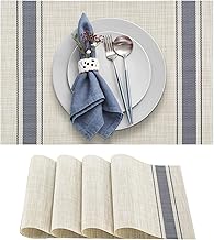 DACHUI Placemats, Heat-Resistant Placemats Stain Resistant Anti-Skid Washable PVC Table Mats Woven Vinyl Placemats, Set of 4 (Blue)