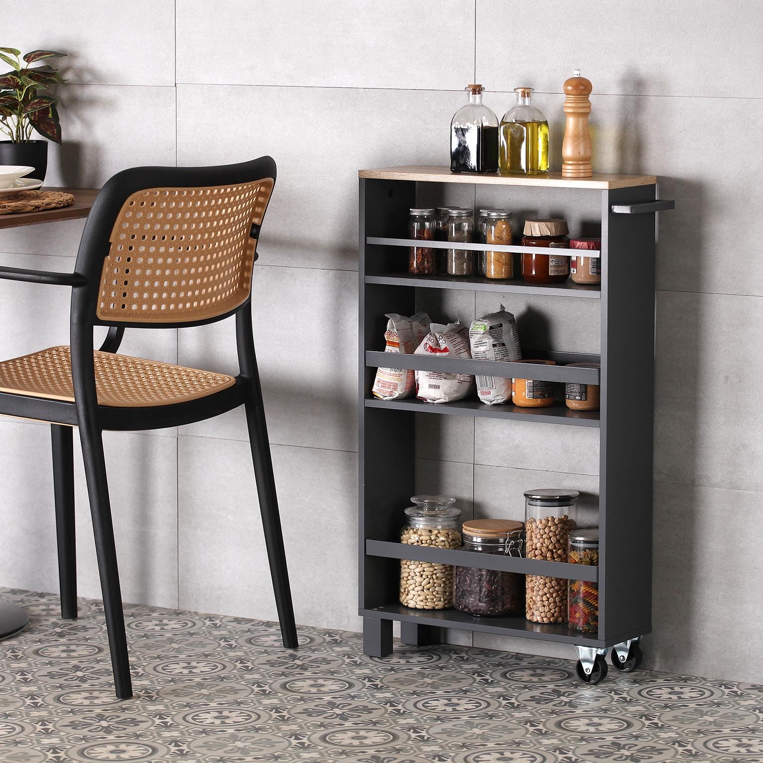 Versa Carros de Cocina Grey de Estilo Versátil, Medidas(Al x L x An) 79 x 15 x 50 cm, Madera MDF, Color Gris