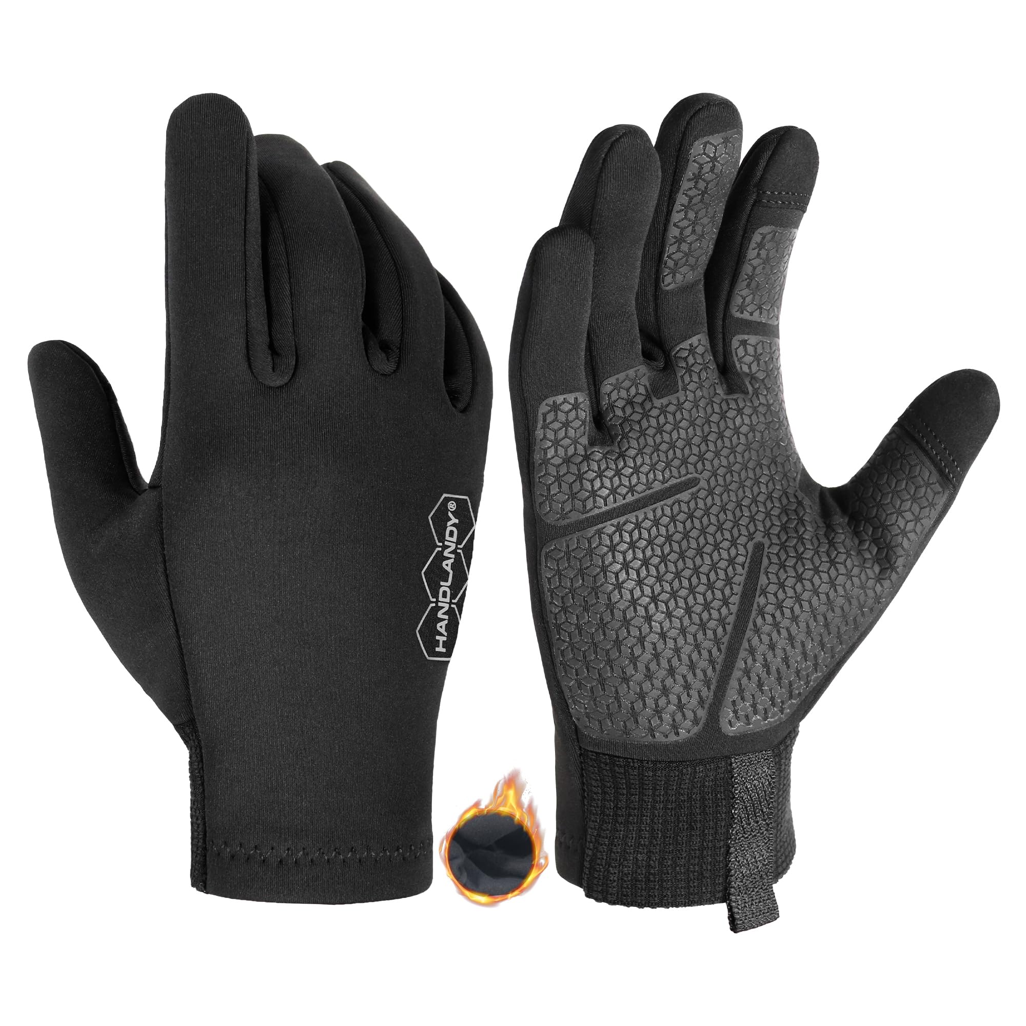 HANDLANDY Lightweight Running Gloves for Women &amp; Men, Touchscreen Gloves with Fleece Lining &amp; Anti-Slip Grip for Cycling, Biking, Commuting &amp; as a Ski Glove Liner