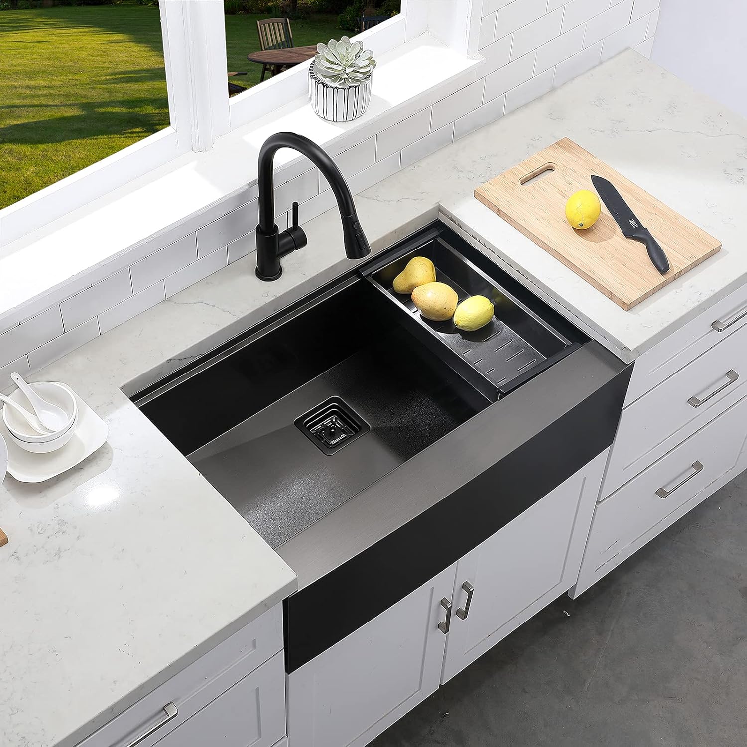 Buy Hotis Black Farmhouse Sink, Stainless Steel 33 Inch Kitchen Sink