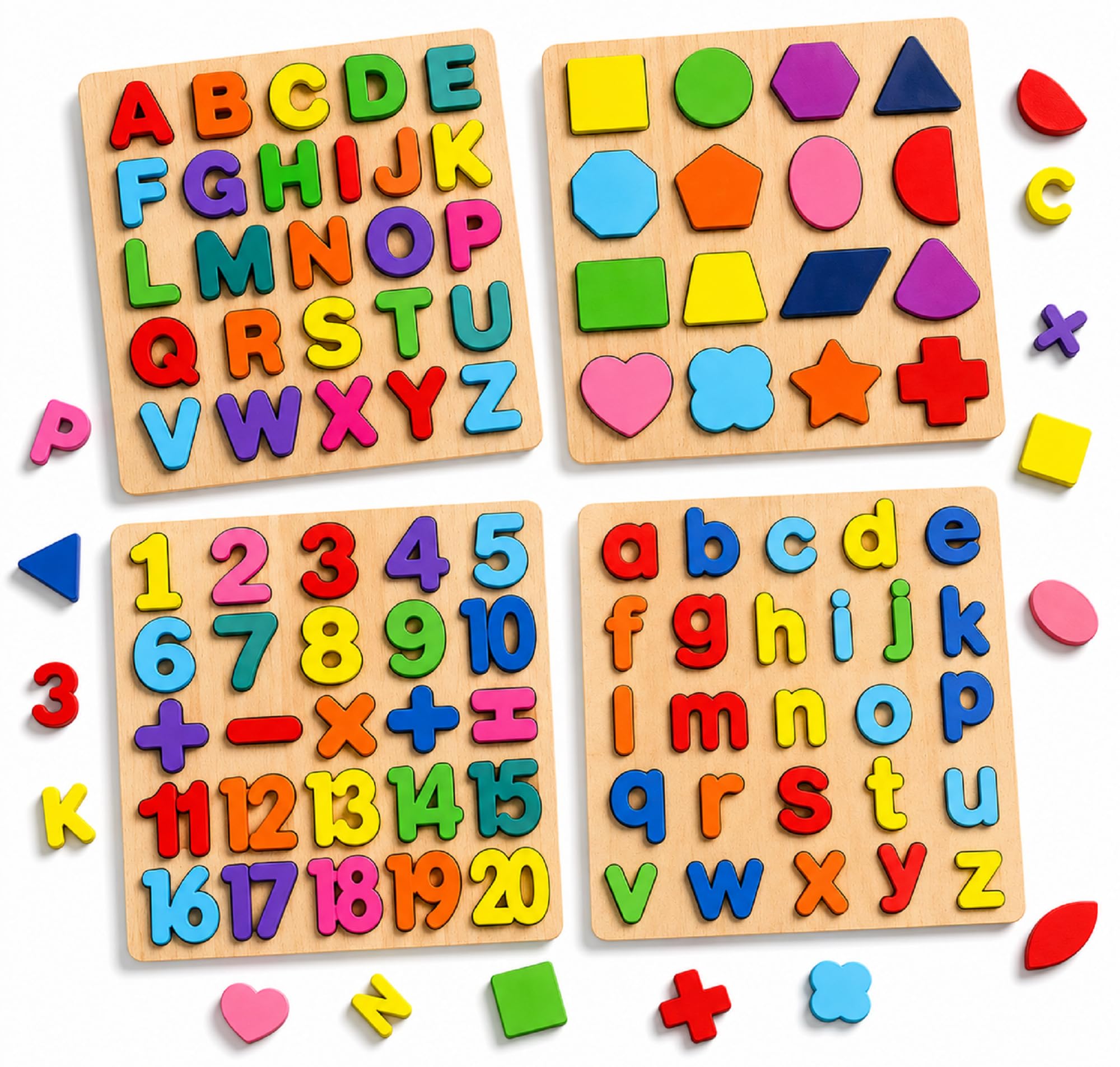 Recluse 4 in 1 Wooden Educational Puzzle Board for Kids – ABC Alphabet,Numbers,Shapes &Lowercase Letters Learning Toy | Montessori Preschool Learning Board | Colorful Peg Puzzle Gift for Boys & Girls-image-36