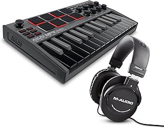 MIDI Controller Bundle - AKAI Professional MPK Mini Black MK3 MIDI Keyboard with MPC Beats Production Software and M-Audio HDH40 Over Ear Headphones