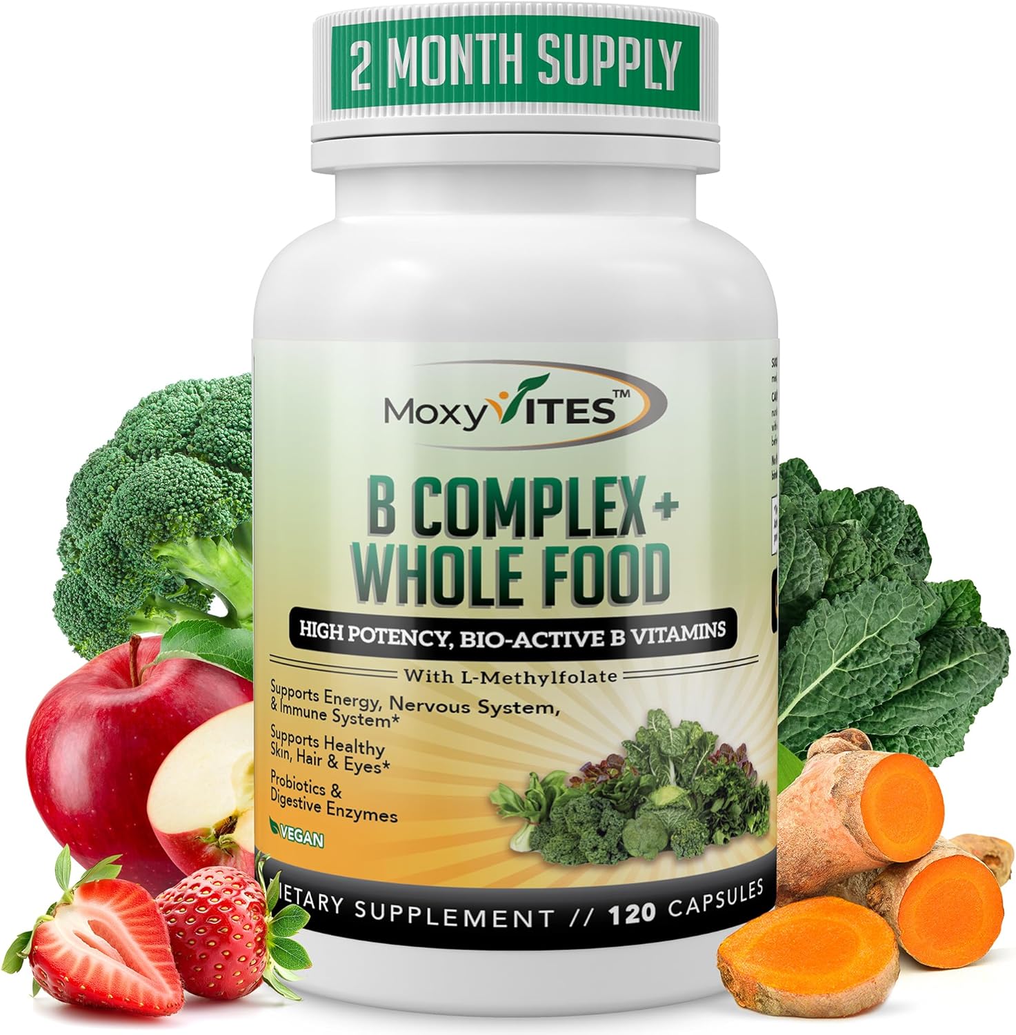Vitamin B Complex – B Vitamins Whole Food Supplement, B12 Methylcobalamin, B1, B2, B3, B5, B6, B7, B9 – for Stress, Energy and Immune Support, Vegan, 120 Capsules Vitamin B Complex – B Vitamins Whole Food Supplement, B12 Methylcobalamin, B1, B2, B3, B5, B6, B7, B9 – for Stress, Energy and Immune Support, Vegan, 120 Capsules