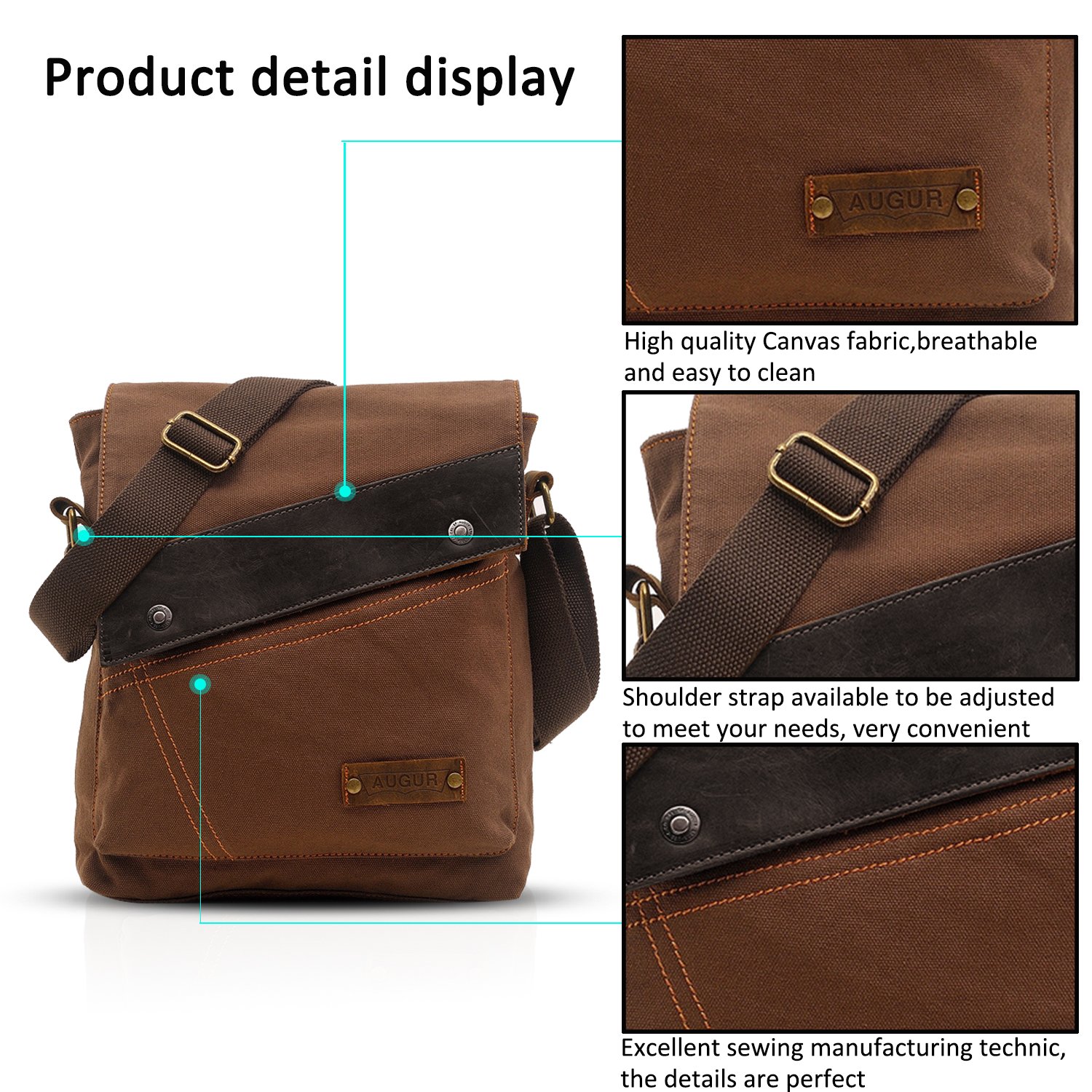 FANDARE Vintage Messenger Bag Bandolera Computadora Briefcase Bolsos Llevados Trabajo Escuela Mochila Crossbody Bag Mujer Hombre Lona,Large, Mochila de Ocio