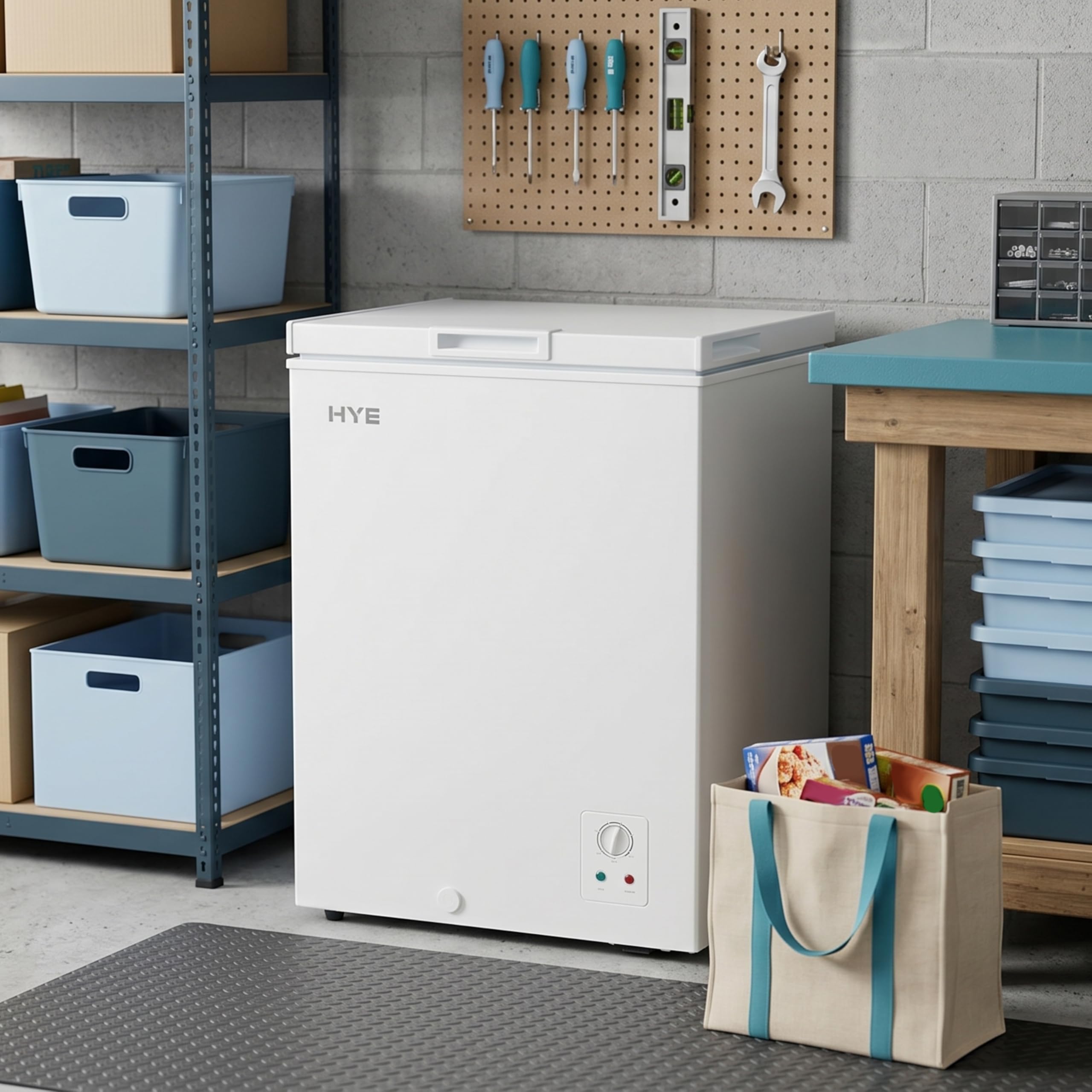 HYE Chest Freezer - 96L Freezer, Quiet 42 dB Operation, Mechanical Temperature Control, Freestanding Design, White, Suitable For Garages & Outbuildings - RF01CF96W24 — view 7