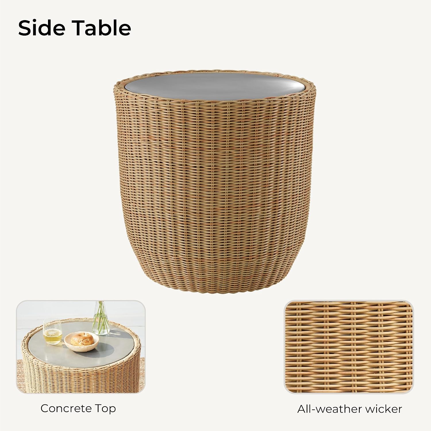 CHITA 3 Pieces Patio Wicker Furniture Set, Outdoor Rattan Bistro Set with Removable Thickened Cushions, Fully Assembled(Beige Cushions with Light Brown Wicker)