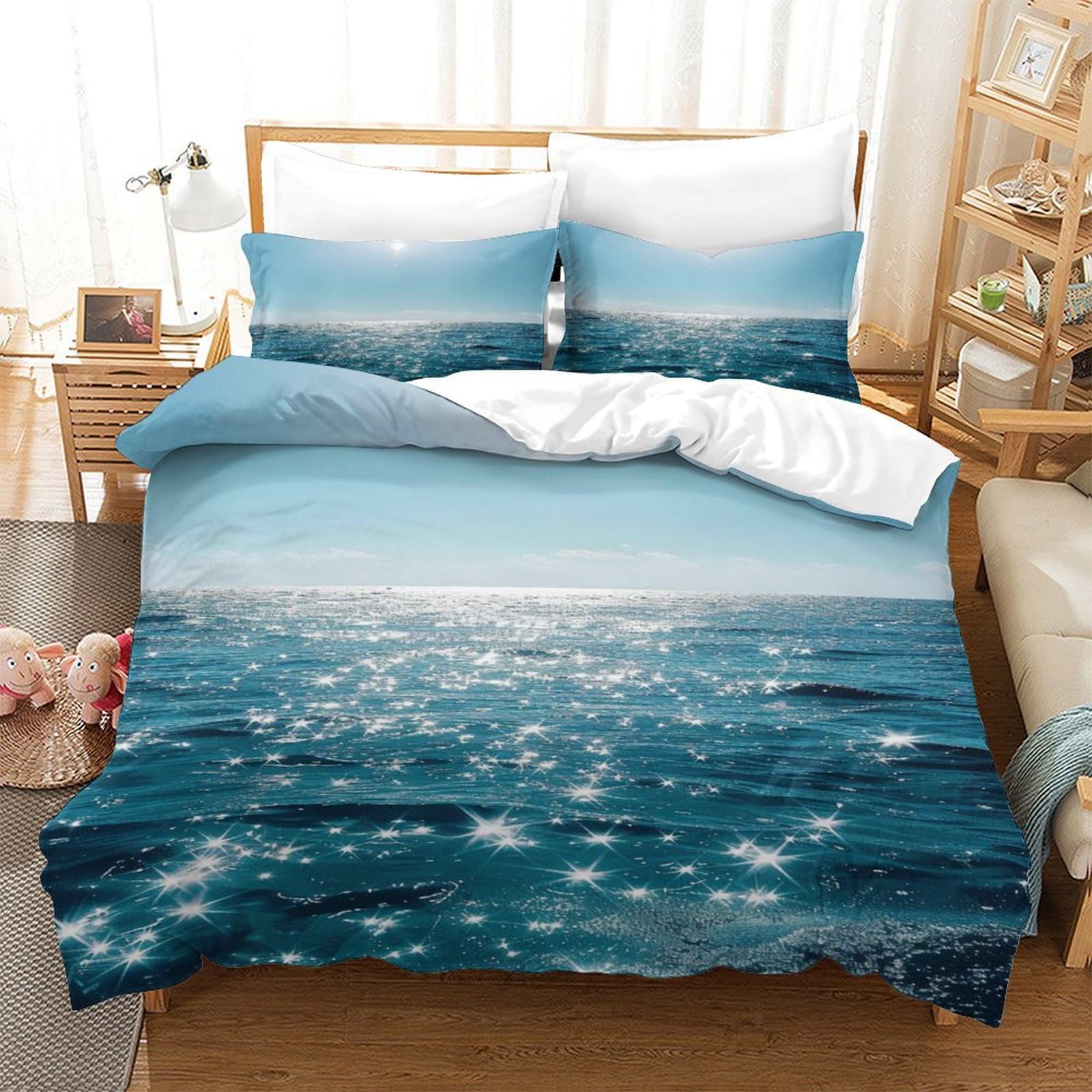 P1S9U7W5Y 3D Printed Ocean Theme Duvet Cover Set 3pcs Premium Microfiber Wave Bedding Set King（220x240cm）