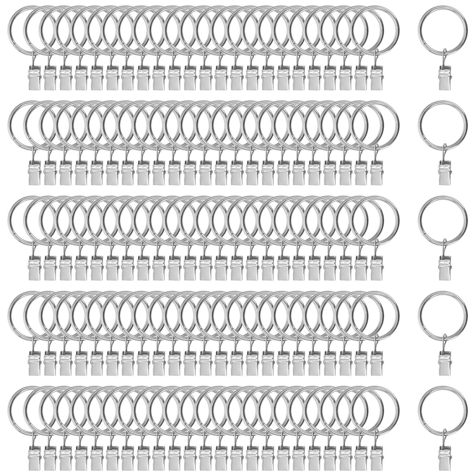 KEILEOHO 120 Anillos de Cortina de 32 mm con Clips, Anillos de Cortina de Metal con Clips, Pinzas Plateadas con Anillas
