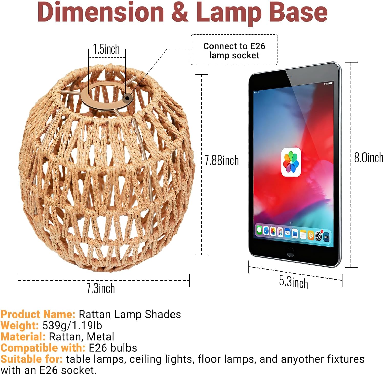 Small Lamp Shades For Table Lamps Hanging Light Boho Lamp Shades Wicker Lamp Shade for Floor Lamps, Rattan Lampshade for Hanging Lamp Wall Sconce Woven Plug in Pendant Light Egg Shade