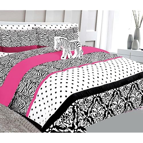 6 Piece Twin Girl Boy Teenager Toodler Comforter Bedding Bed in a Bag Complete Set Printed Comforter Sheets Pillowsham and Decorative Pillow (Zebra)