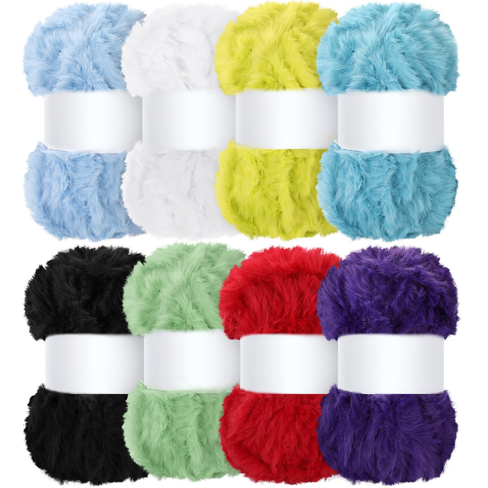 Threlaco 8 Skeins Faux Fur Yarn Soft Chunky Fluffy Yarn for Winter Crochet Knit, Scarves and Sweaters Total Length 8 x 30m(Elegant Colors)
