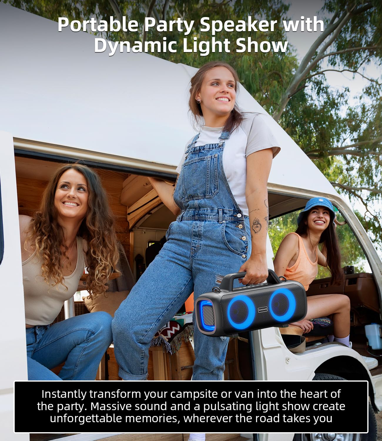 Cassa Bluetooth Portatile, 140W Potente con 2 Subwoofer e 2 Tweeter, Impermeabile IP65 per Esterni, Batteria 24h, Luci RGB, per Feste, Giardino, Spiaggia - Connessioni AUX/USB/TF e TWS