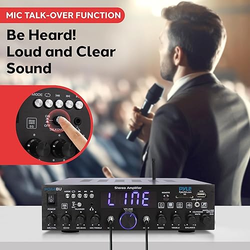 Miniatura 4 de Pyle Amplificador estéreo inalámbrico Bluetooth para el hogar de 200 W - Receptor de audio multicanal con óptico - Teléfono - Coaxial - FM - USBSD -