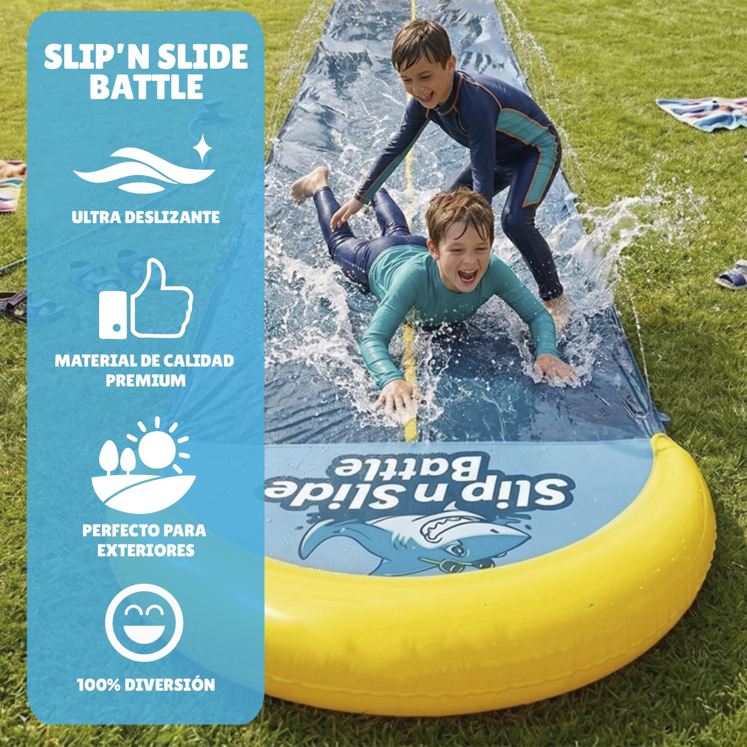 Original Cup VentriBattle Oficial | Estera de tobogán de Doble Pista | Manguera de Agua conectable | 10 Metros | Slip'n Slide | Juego de Agua al Aire Libre | + Grueso | + Rígido | + Rápido