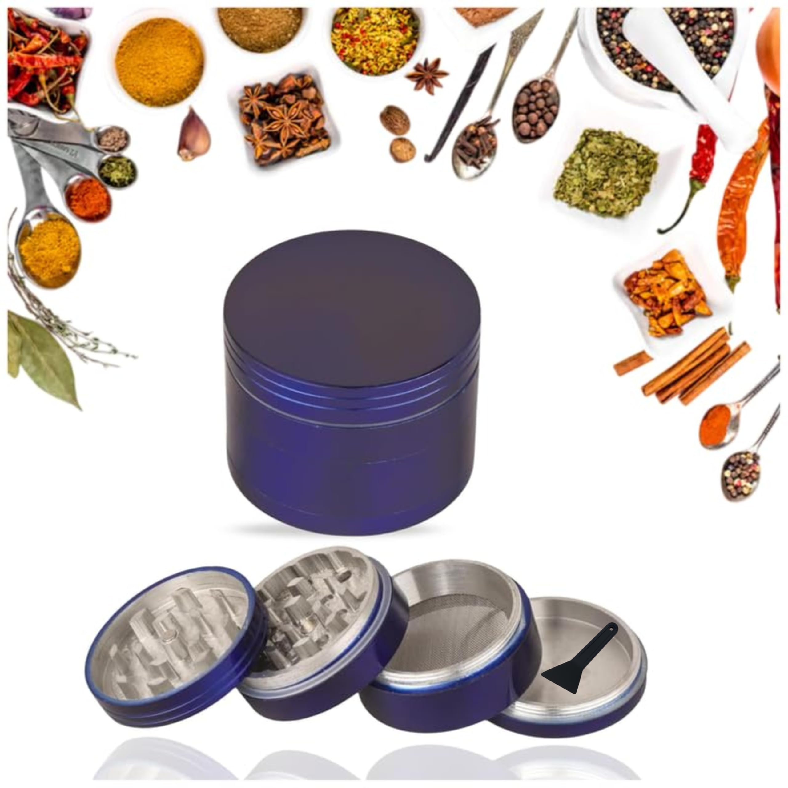 METIER® 50mm Crusher Grinder Crushers Herb Grinder/Herb Grinding Herbs and Spices with Honey Dust Filter 4 Parts Bongsmoke Color Blue Pack of 1