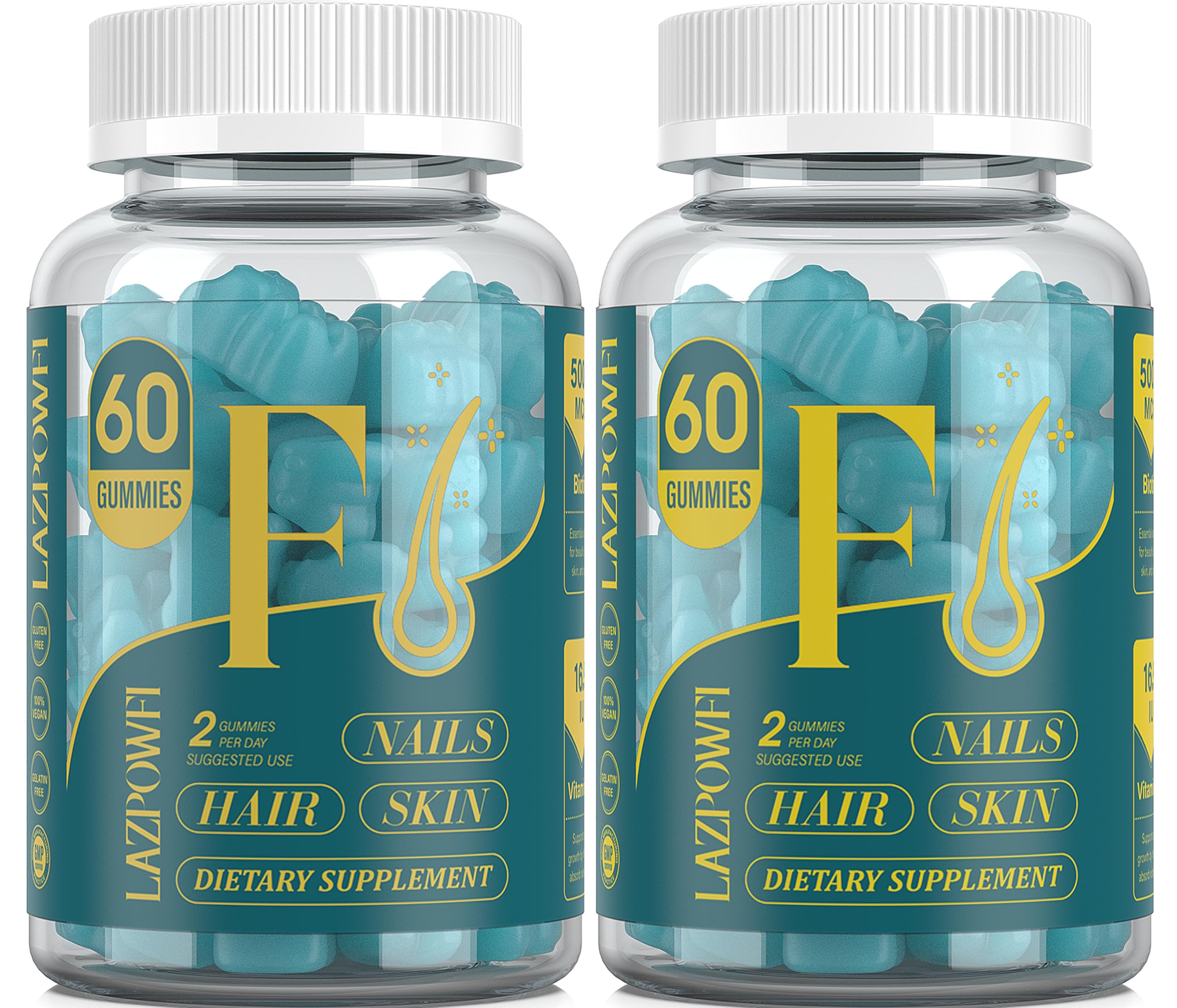 Biotin Gummies -Hair Skin and Nails Vitamins for Men & Women, Vegan Vitamin B7, Supports Hair Growth and Stronger Nails,60 Day Supply - Blueberry-2 Pack