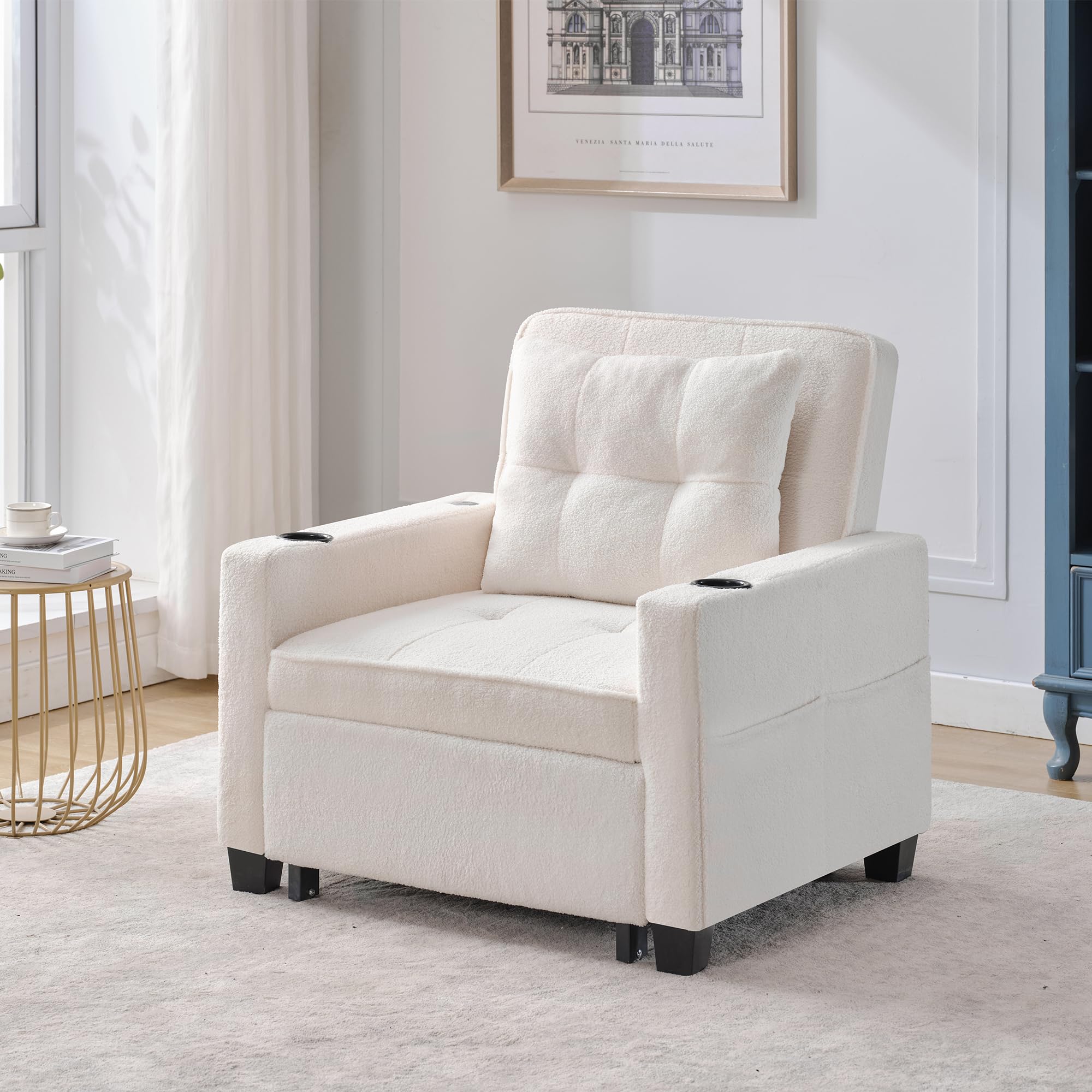 Generisch Sofá cama individual extensible 3 en 1 con soportes para bebidas y conexión USB, sillón ajustable, cama de invitados, ahorra espacio para habitaciones pequeñas, estudiantes, apartamentos