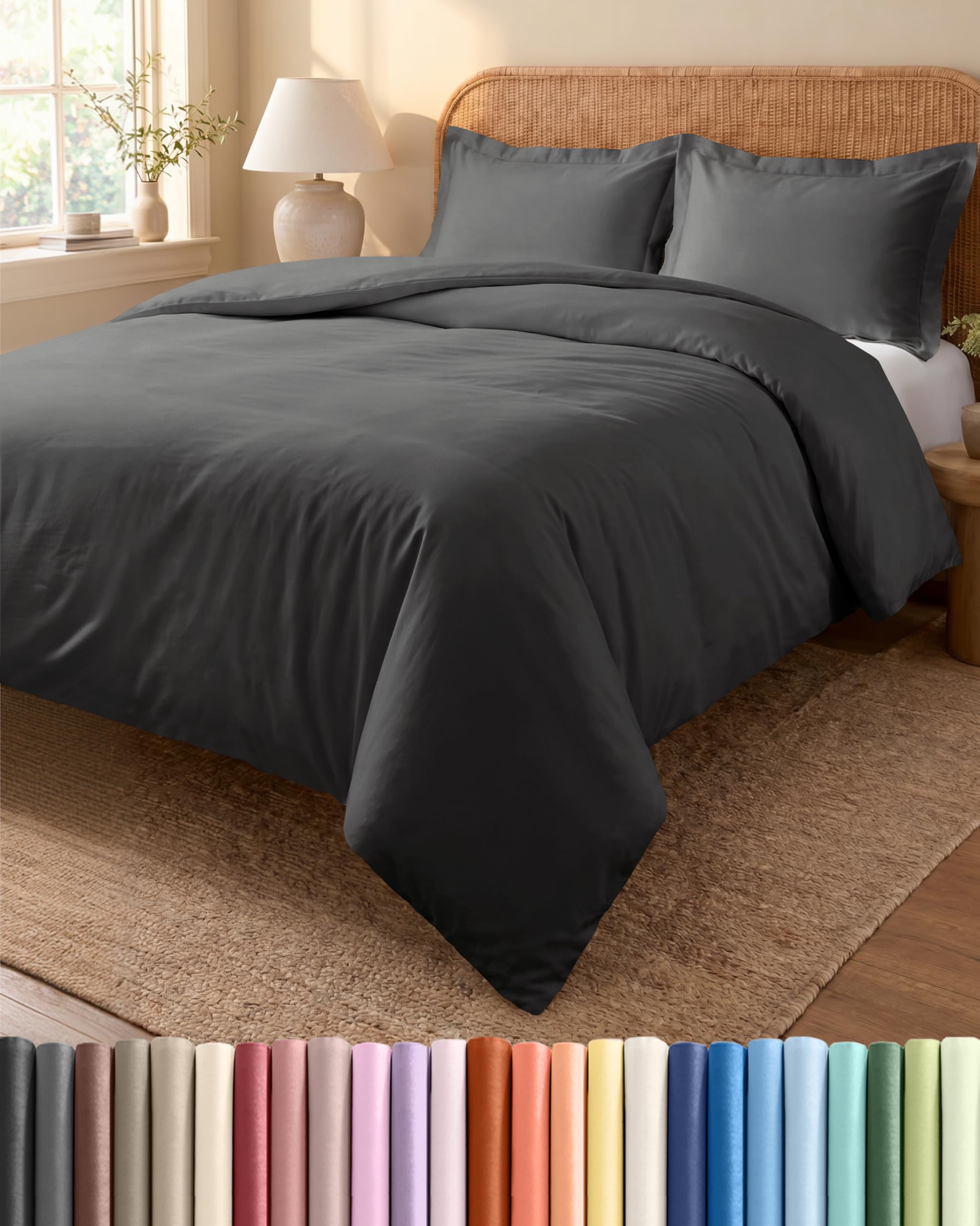 Copripiumino Matrimoniale 240x220 cm Antracite 3 Pezzi - Copripiumino 240x220 cm e 2 Federe 65x65 cm - Microfibra Spazzolata - Anti-Grinze, Morbida e Traspirante - Ipoallergenica OEKO-TEX Standard 100